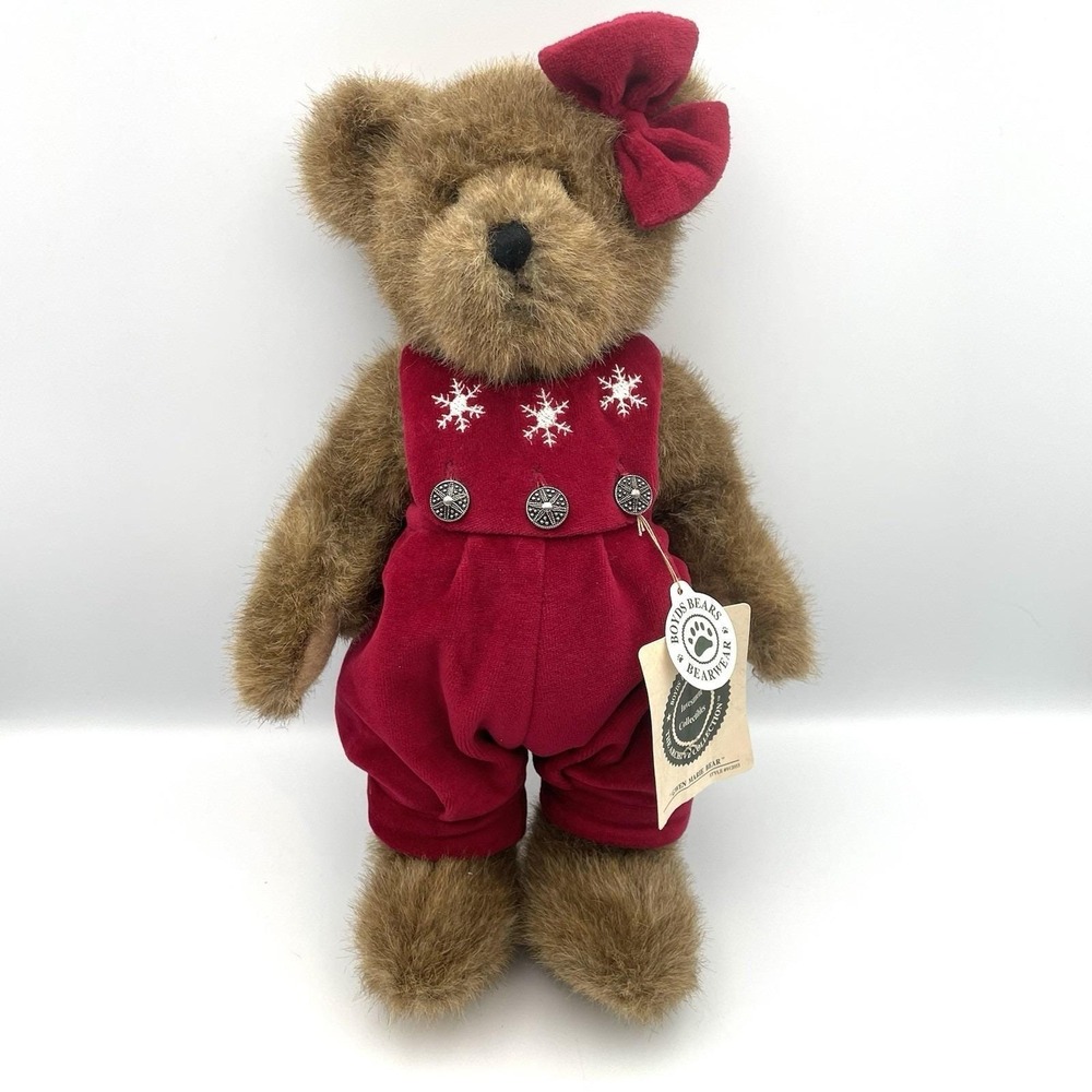 Vintage 1997 Boyds Bears "Gwen Marie Bear" Holiday Velvet Romper & Bow 12" Tags
